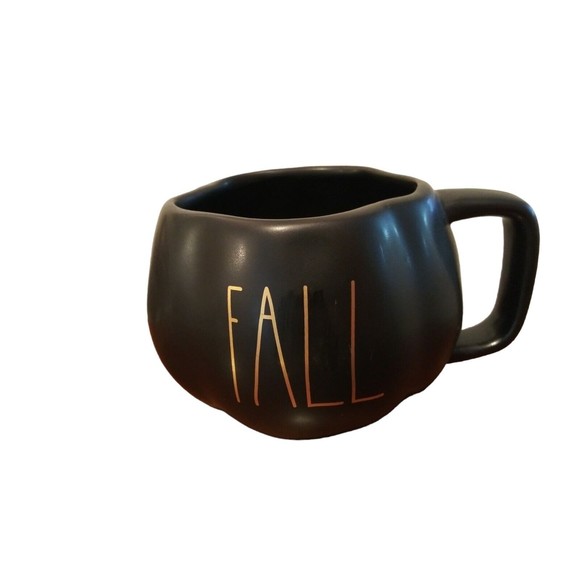 Rae Dunn 'FALL' Black Pumpkin Shaped Coffee Mug Tea Cup Gold Font NW… - Picture 6 of 8
